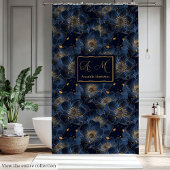 Luxury Navy Gold Floral Pattern Curtain Bathroom Douchegordijn