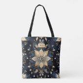 Luxury Navy Gold Floral Tote Bag (Achterkant)