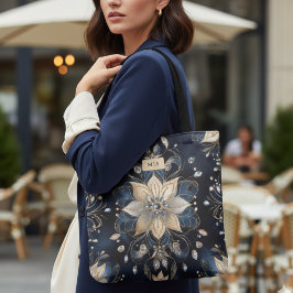 Luxury Navy Gold Floral Tote Bag
