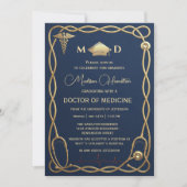Luxury Navy & Gold Medical Graduation Invitation Kaart (Voorkant)