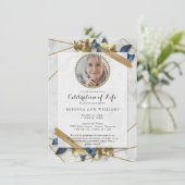 Luxury Navy Gold Photo Celebration of Life Kaart (Staand voorkant)