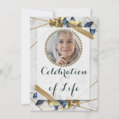 Luxury Navy Gold Photo Celebration of Life Kaart (Achterkant)