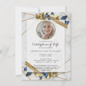 Luxury Navy Gold Photo Celebration of Life Kaart (Voorkant)