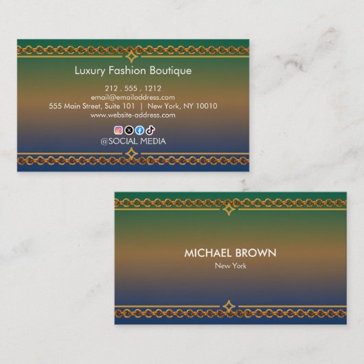 Luxury Navy Gold Teal Watercolor Business Card Visitekaartje (Voorkant / Achterkant)