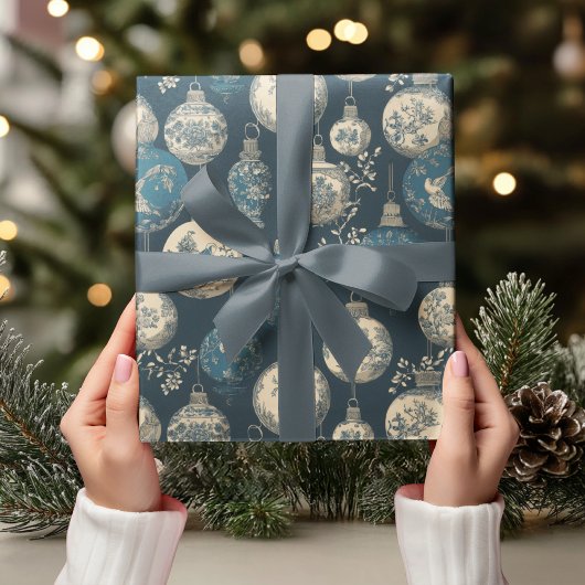 Luxury Navy & Gold Toile Ornament Cadeaupapier