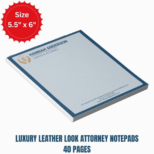 Luxury Navy Leather Look Attorney Logo Notepad   Notitieblok