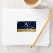 Luxury Navy Marble Gold Monogram Business Branding Etiket (Insitu)