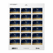 Luxury Navy Marble Gold Monogram Business Branding Etiket (Full Sheet)