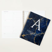 Luxury Navy Marble Gold Monogram Business Branding Planner (Display)