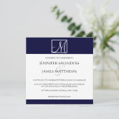 Luxury Navy Monogram Initiaal Weddenschap Kaart (Staand voorkant)