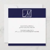 Luxury Navy Monogram Initiaal Weddenschap Kaart (Achterkant)
