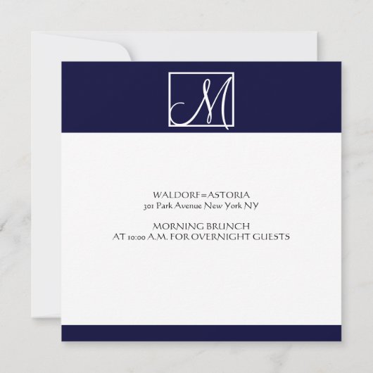 Luxury Navy Monogram Initiaal Weddenschap Kaart (Achterkant)