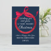 Luxury Navy Red Glitter Bow Ornament Kerstmis Feestdagenkaart (Staand voorkant)