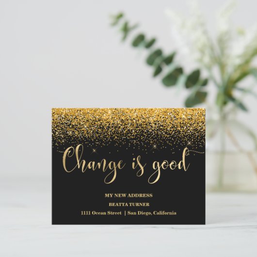 Luxury New Home Address Gold Glitter kondiging Aankondigingskaart (Staand voorkant)