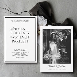 Luxury Old Money Black and White Wedding Kaart
