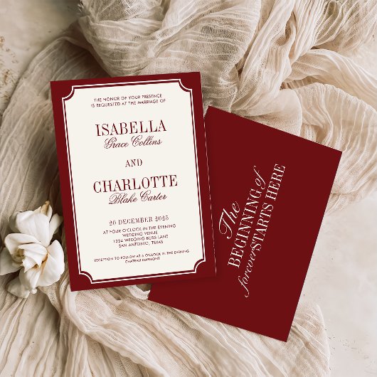 Luxury Old Money Burgundy Timeless Wedding Kaart