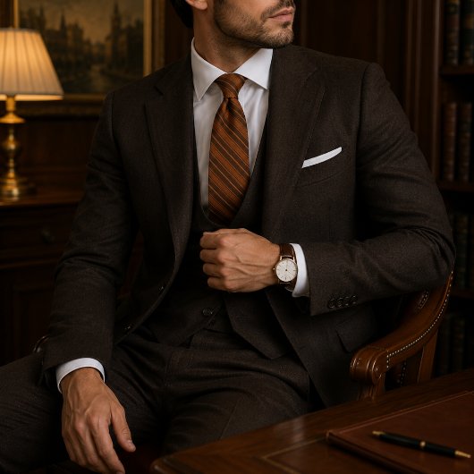 Luxury Old Money Copper Brown Regimental Stripe Stropdas