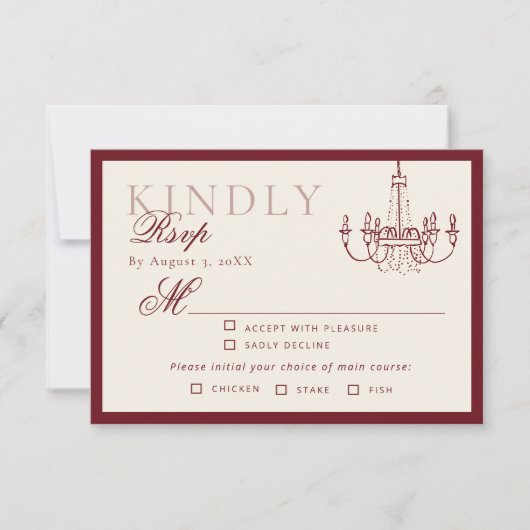 Luxury Old Money Dark Red Hand drawn Wedding RSVP Kaartje (Voorkant)