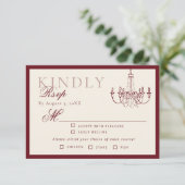 Luxury Old Money Dark Red Hand drawn Wedding RSVP Kaartje (Staand voorkant)