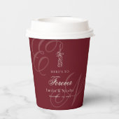 Luxury Old Money Monogram Red Calligraphy Wedding Papieren Bekers (Achterkant)