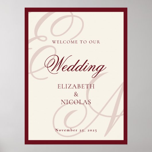 Luxury Old Money Monogram Wedding Welcome Poster (Voorkant)