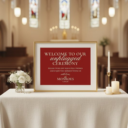 Luxury Old Money Red Unplugged Wedding Ceremony Poster
