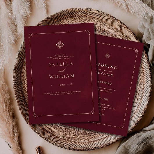 Luxury Old Money Wedding Burgundy Classic Wedding Kaart
