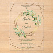 Luxury Olive Branch Geometric Gold Wedding Acryl Uitnodigingen (Voorkant)