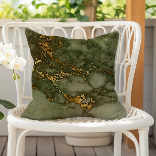 Luxury Olive Green en Gold Marble Buitenkussen (Creator heeft geüpload)