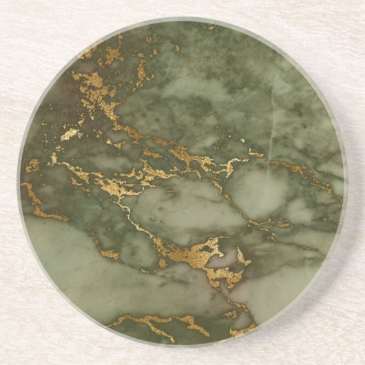 Luxury Olive Green en Gold Marble Zandsteen Onderzetter (Voorkant)