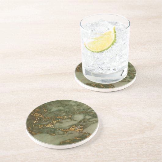 Luxury Olive Green en Gold Marble Zandsteen Onderzetter (Zijkant)