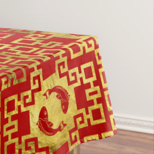 Luxury Oriental Gold op Red Koi Fish Pattern Tafelkleed