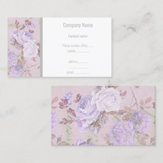 LUXURY PAARS LILA FLORAL SILVER VISITEKAARTJE (Voorkant / Achterkant)