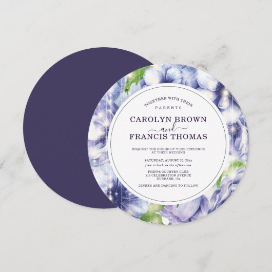 Luxury Paarse Floral Anemone Wedding Kaart (Voorkant / Achterkant)