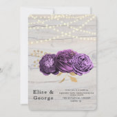 Luxury Paarse Floral Wood String Lights Wedding Kaart (Voorkant)