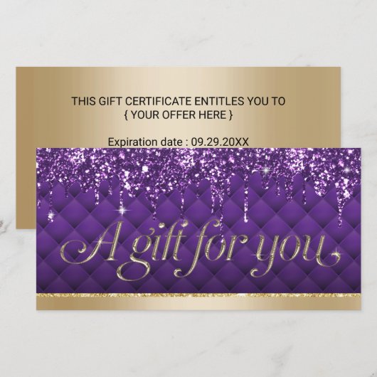 Luxury Paarse Gold Beauty Salon Gift-certificaten (Voorkant / Achterkant)