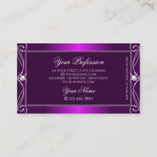 Luxury Paarse Ombre  Sparkle Jewels Stylish Visitekaartje (Achterkant)