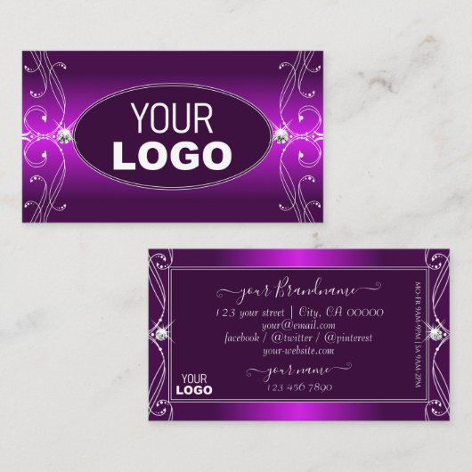 Luxury Paarse Ombre  Sparkle Jewels voegen Logo to Visitekaartje (Voorkant / Achterkant)