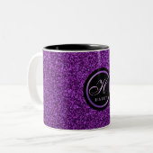 Luxury Paarse Sparkles Glitter Monogrammed Initiaa Tweekleurige Koffiemok (Voorkant links)