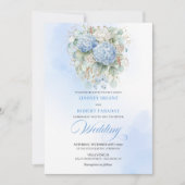 Luxury Pastel Blue Floral Gold Wedding Invitation Kaart (Voorkant)
