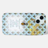 Luxury Pastel Blue Gold Bee Grid Faith Queen Bee Case-Mate iPhone Case (Achterkant (horizontaal))