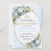 Luxury Pastel Blue Gold Eucalyptus Quinceañera Kaart (Voorkant)