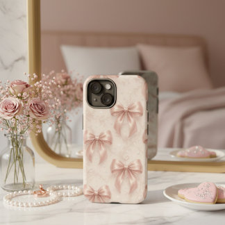 Luxury Pastel Pink Bows and Diamonds Phone Case iPhone 14 Hoesje