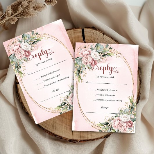 Luxury Pastel Pink Eucalyptus Wedding RSVP Kaartje