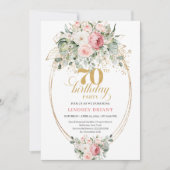 Luxury Pastel Pink Floral 70th Birthday Invitation Kaart (Voorkant)