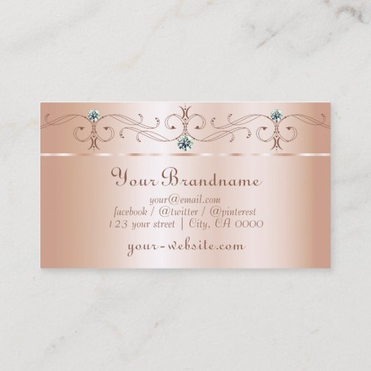 Luxury Pastel Roos Coral Squiggled Jewels Monogram Visitekaartje (Achterkant)