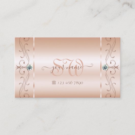 Luxury Pastel Roos Coral Squiggled Jewels Monogram Visitekaartje (Voorkant)