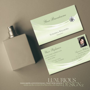 Luxury Pastel Sage Green met foto en diamant Visitekaartje