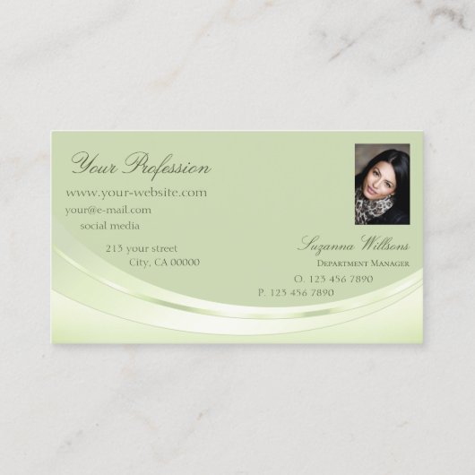 Luxury Pastel Sage Green met foto en diamant Visitekaartje (Achterkant)