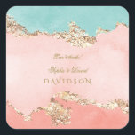Luxury Pastel Waterverf Gold Foil Wedding Vierkante Sticker<br><div class="desc">Luxe Waterverf Gold Wedding-kaartontwerp. Het is voorzien van een prachtige,  warme pastelachtergrond in pastelkleur,  gescheiden door een "rivier" van faux gouden folie. Het gebruik personaliseert hulpmiddel om uw info toe te voegen. Ga naar Mijn Waterverf en Gold Collectie voor overeenkomende objecten.</div>